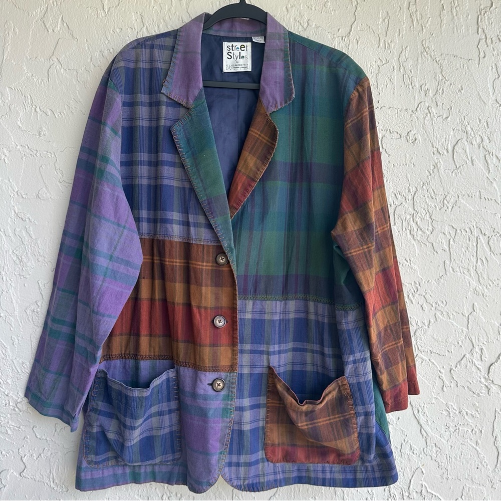 Vintage Multicolor Plaid Blazer - Purple, Green, Blue, Brown, Red